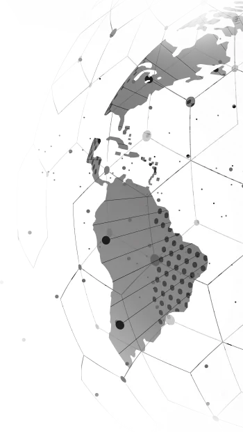 A globe with linked dots and lines symbolizes networks and linkages around the world