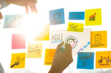 Agile' sticky notes that convey the idea of making decisions quickly and effectively